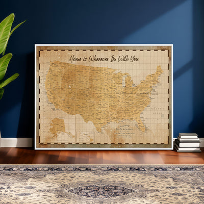 62164711-MGV-CV-36X24 - Personalized USA Push Pin Travel Map, Custom United States Map, Push Pin Map, USA Bucket List Map, Anniversary Gift - Couple Travel Map Wall Art