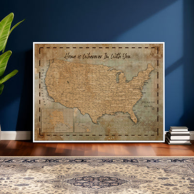 87620242-MGV-CV-36X24 - Personalized USA Push Pin Travel Map Wall Art Canvas Print | Custom United States Map | Push Pin Map - USA Bucket List Map