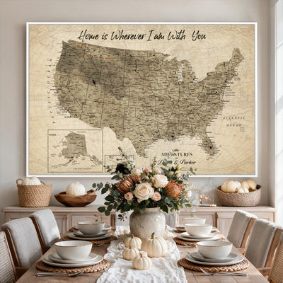 25440520-MGV-CV-36X24 - Detailed Personalized Push Pin United States Map Wall Art, States Visited Map, Office and Hallway Decor