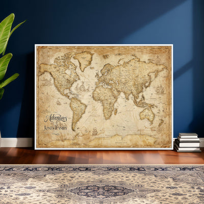 60956619-MGV-CV-36X24 - Custom Push Pin World Map Canvas Print | Personalized Travel Map Wall Art