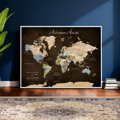 95753799-MGV-CV-36X24 - Custom Push Pin World Map Canvas Print | Personalized Travel Map Wall Art