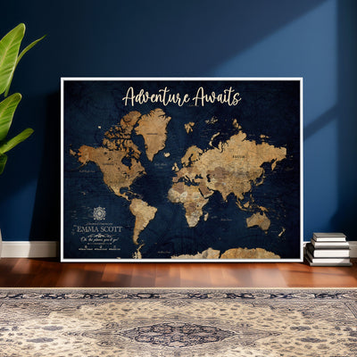 44399597-MGV-CV-36X24 - Custom Push Pin World Map Canvas Print | Personalized Travel Map Wall Art