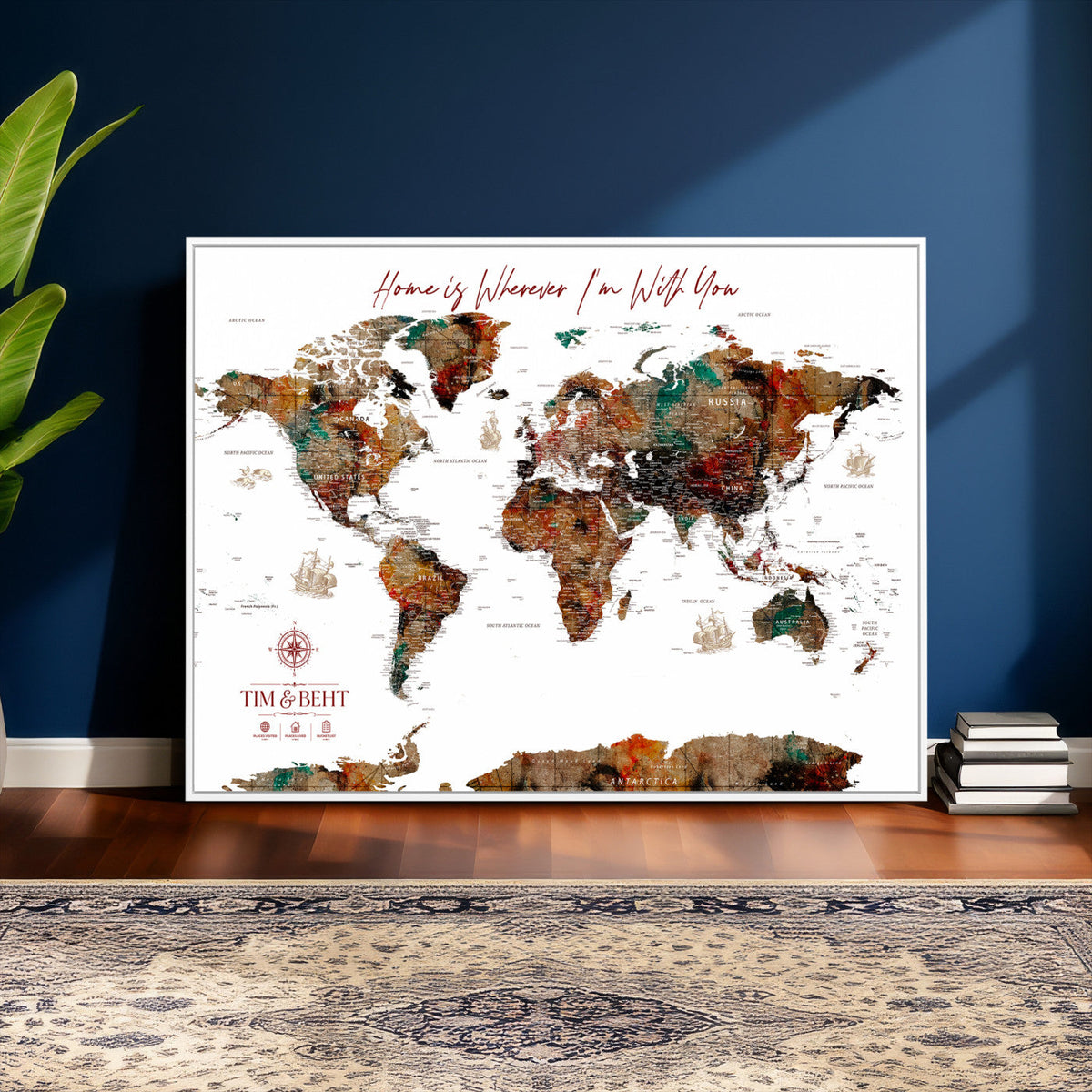 116MESUT-MGV-CV-36X24 - Custom Push Pin World Map Canvas Print | Personalized Travel Map Wall Art