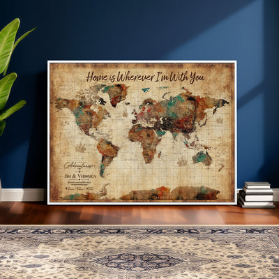 48389322-MGV-CV-36X24 - Custom Push Pin World Map Canvas Print | Personalized Travel Map Wall Art