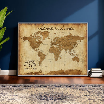 43427501-MGV-CV-36X24 - Custom Push Pin World Map Canvas Print | Personalized Travel Map Wall Art