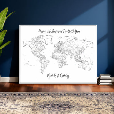 84721465-MGV-CV-36X24 - Custom Push Pin World Map Canvas Print | Personalized Travel Map Wall Art