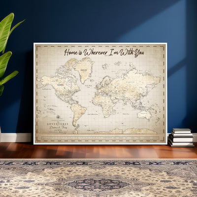 40086720-MGV-CV-36X24 - Custom Push Pin World Map Canvas Print | Personalized Travel Map Wall Art