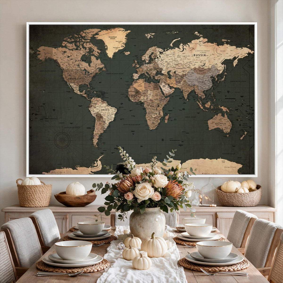 42327656-MGV-CV-36X24 - Extra Large Framed Personalize Push Pin World Map Wall Art Canvas Print for Travel Tracking - NEWMAP-116