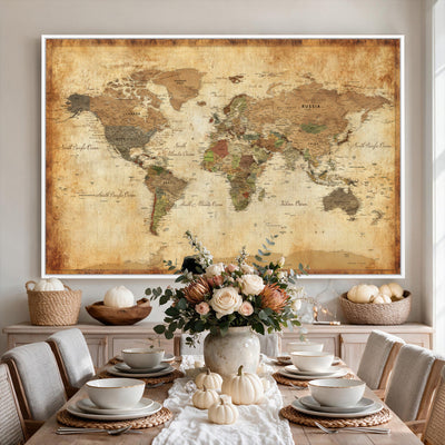 26621467D-MGV-CV-36X24 - Custom Push Pin World Map Wall Art Canvas Print – Personalized Travel Tracker with Pins Framed Large for Home and Office Decor