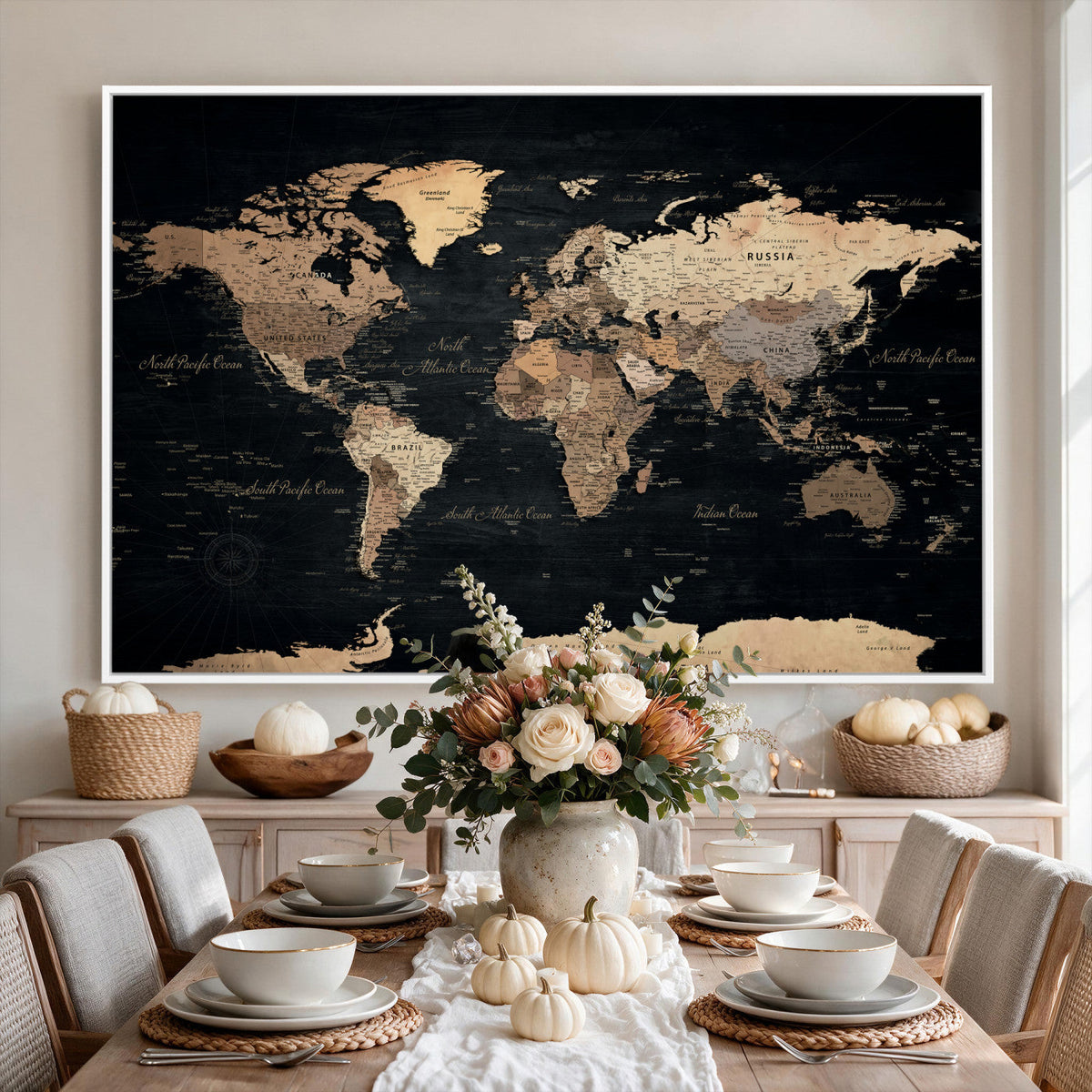 55335455D-MGV-CV-36X24 - Custom Push Pin World Map Wall Art Canvas Print – Personalized Travel Tracker with Pins Framed Large for Home and Office Decor