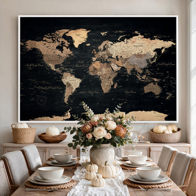 55335455D-MGV-CV-36X24 - Custom Push Pin World Map Wall Art Canvas Print – Personalized Travel Tracker with Pins Framed Large for Home and Office Decor