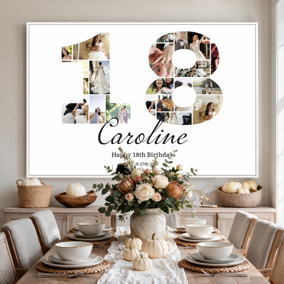 CSTM914DD-MGV-CV-36X24 - Number Photo Mosaic Canvas Print – Personalized Birthday Number Made of Your Photos