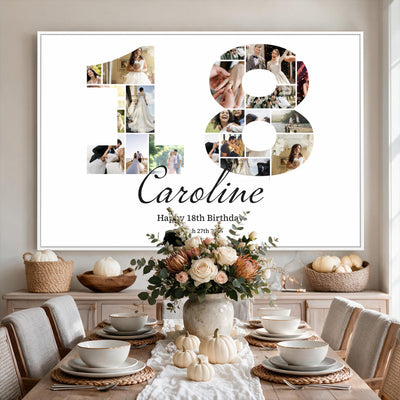 CSTM914DD-MGV-CV-36X24 - Number Photo Mosaic Canvas Print – Personalized Birthday Number Made of Your Photos