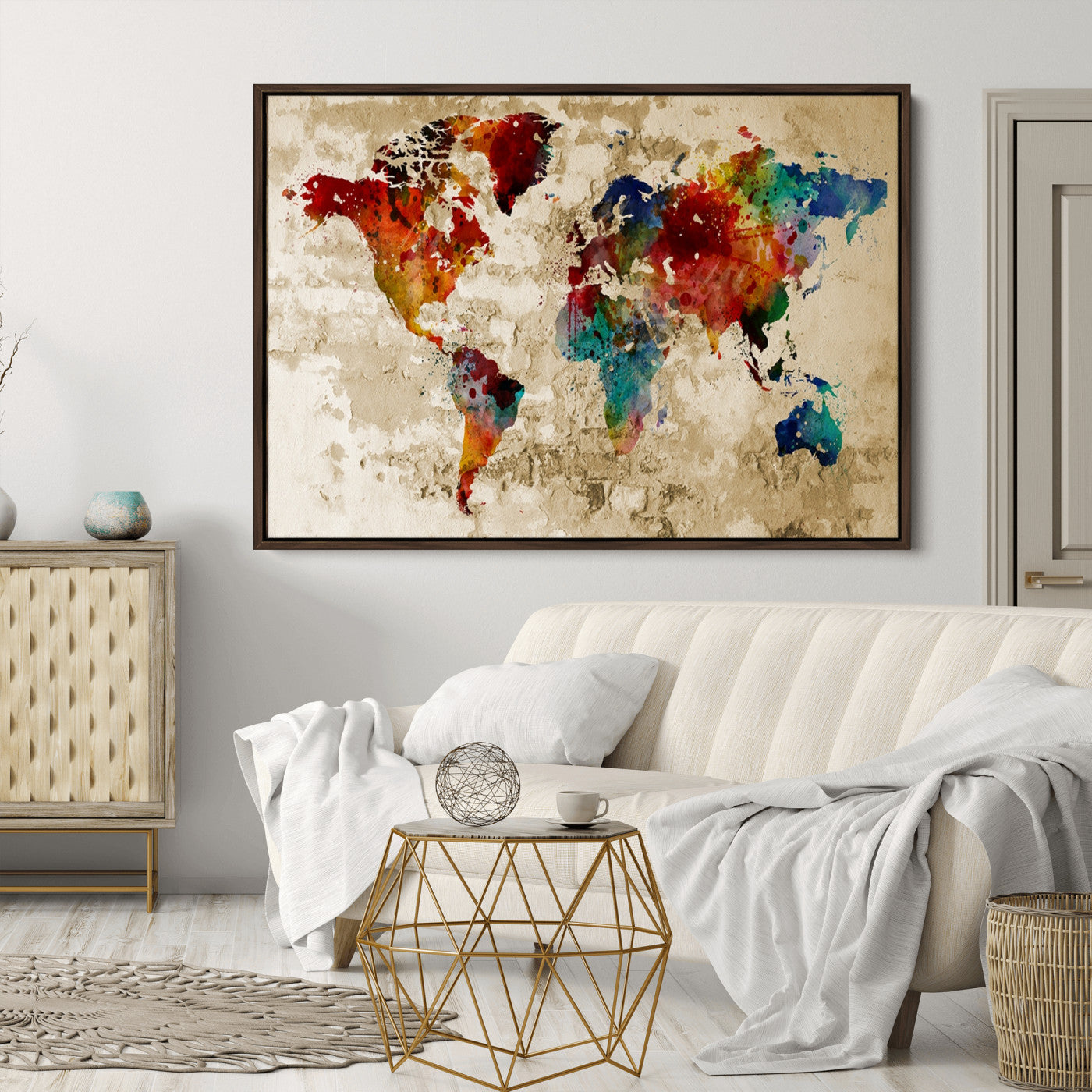 Push Pin World Map Canvas Print – Framed Wall Art for Couples to Track Their Travels – Anniversary Gift or Home Adventure Decor