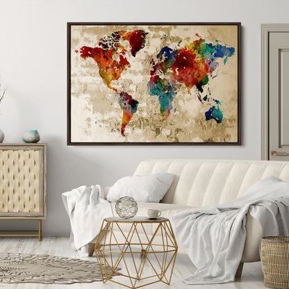 Push Pin World Map Canvas Print – Framed Wall Art for Couples to Track Their Travels – Anniversary Gift or Home Adventure Decor