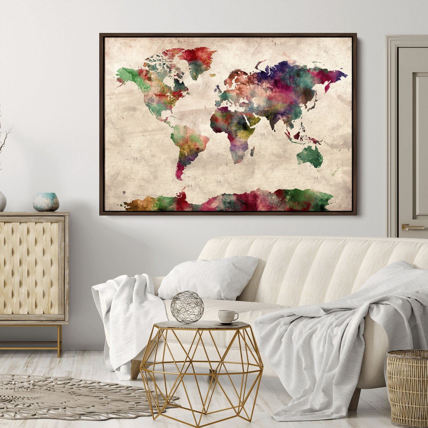 Push Pin World Map Canvas Print – Framed Wall Art for Couples to Track Their Travels – Anniversary Gift or Home Adventure Decor