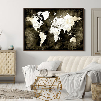 66737-MGV-CV-36X24-Push Pin World Map Canvas Print – Framed Wall Art for Couples to Track Their Travels – Anniversary Gift or Home Adventure Decor