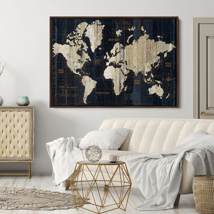 Push Pin World Map Canvas Print – Framed Wall Art for Couples to Track Their Travels – Anniversary Gift or Home Adventure Decor