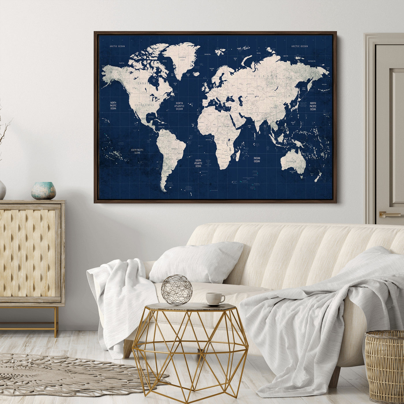 Push Pin World Map Canvas Print – Framed Wall Art for Couples to Track Their Travels – Anniversary Gift or Home Adventure Decor