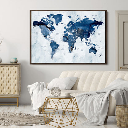 Push Pin World Map Canvas Print – Framed Wall Art for Couples to Track Their Travels – Anniversary Gift or Home Adventure Decor