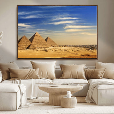 18193-MGV-CV-36X24-Majestic Ancient Wonders Wall Art Canvas Print, Golden Desert Under Endless Blue Sky Desert Sands Under Endless Blue Sky Artwork for Home Office