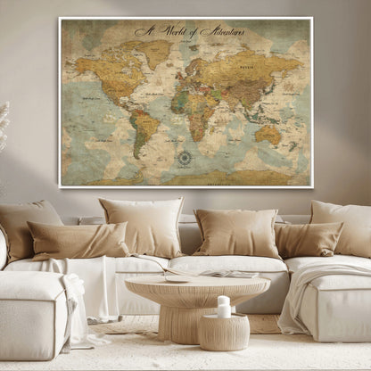 75690627-MGV-CV-36X24-Personalized World Map Print, Customizable Push Pin Framed World Map Print on Canvas - Custom Quote on Map Print,