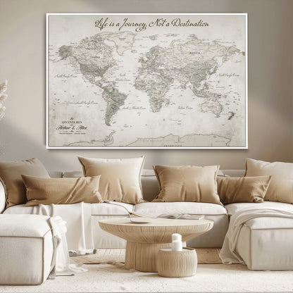 Custom Push Pin World Map Wall Canvas Print – Personalized Travel Tracker with Pins – Framed Custom Quotie Canvas for Home Office Decor