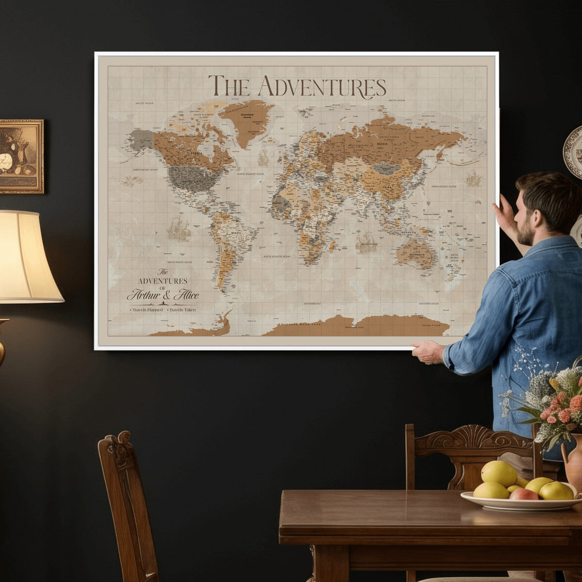 57738274-MGV-CV-36X24 - Custom Push Pin World Map Wall Art Canvas Print | Personalized Travel Tracker - NEWMAP-10