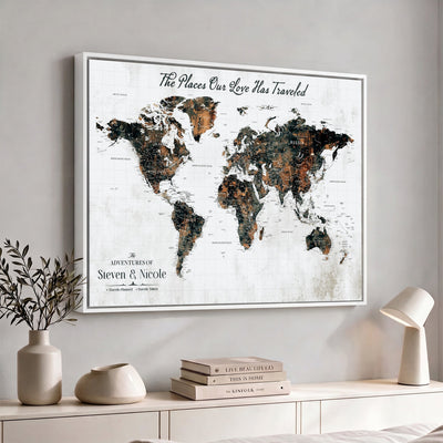 29090064-MGV-CV-36X24 - Custom Push Pin World Map Wall Art Canvas Print | Personalized Travel Tracker with Pins Framed Large for Home and Office Decor