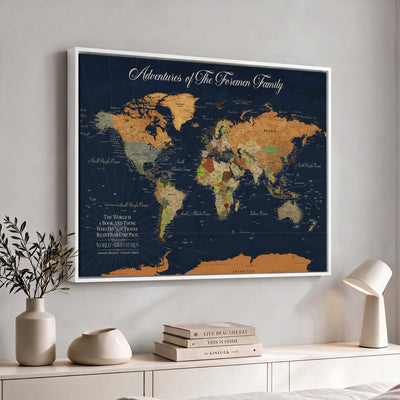 84352304-MGV-CV-36X24 - Custom Push Pin Travel Map Canvas Print, Honeymoon and Anniversary Gift, Living Room and Dining Room Decor