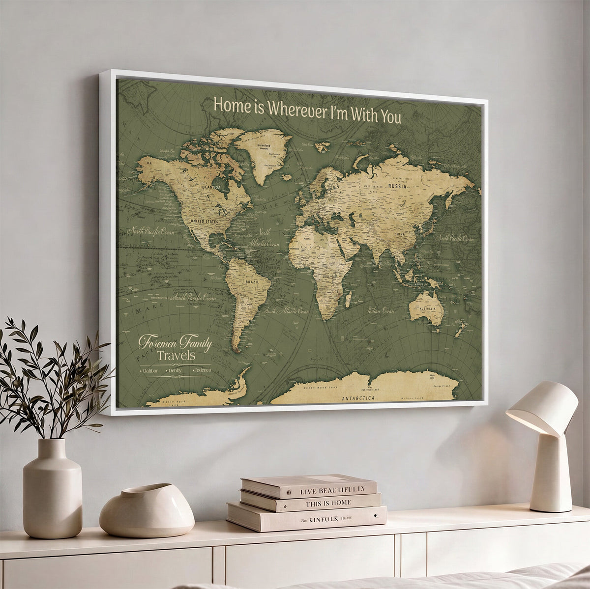 31715895-MGV-CV-36X24 - Custom Push Pin World Map Wall Art Canvas Print | Personalized Travel Tracker with Pins Framed Large for Home and Office Decor