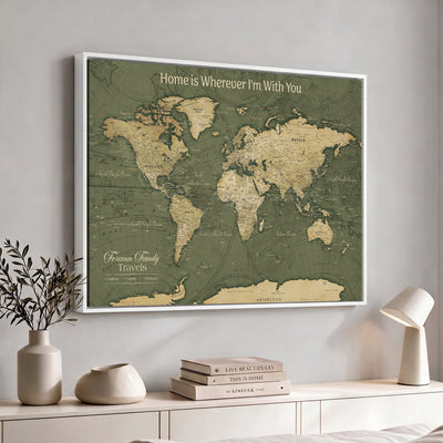 31715895-MGV-CV-36X24 - Custom Push Pin World Map Wall Art Canvas Print | Personalized Travel Tracker with Pins Framed Large for Home and Office Decor