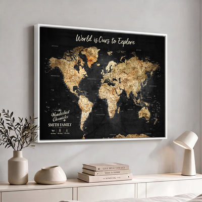73732636-MGV-CV-36X24 - Custom Push Pin World Map Wall Art Canvas Print | Personalized Travel Tracker with Pins Framed Large for Home and Office Decor
