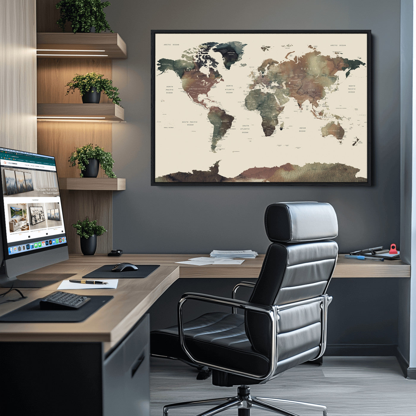 Push Pin World Map Canvas Print – Framed Wall Art for Couples to Track Their Travels – Anniversary Gift or Home Adventure Decor