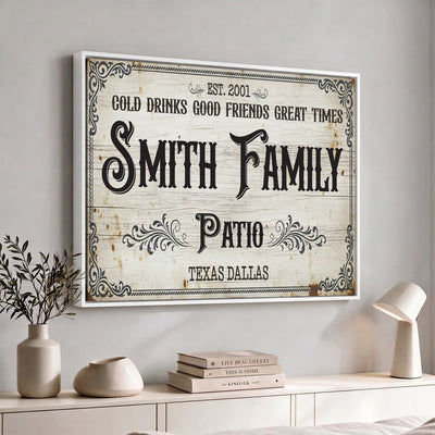 82858529-MGV-CV-36X24 - Custom Family Patio Sign Wall Art Canvas Print, Personalized Rustic Backyard Decor