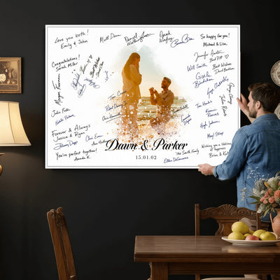 75692697-MGV-CV-36X24 - Wedding Guest Book Alternative Wall Art Canvas Print, Personalized Couple Photo Guestbook Wedding Signature Poster, Custom Couple Photo Guestbook Canvas, Bridal Shower Reception Decor