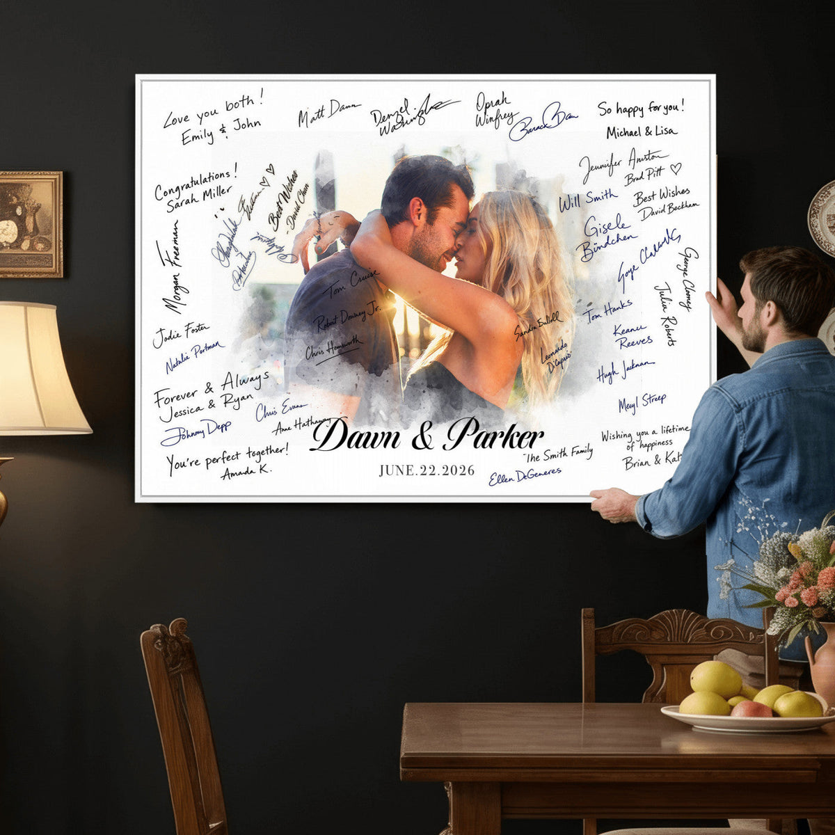 14788122-MGV-CV-36X24 - Wedding Guest Book Alternative Wall Art Canvas Print, Personalized Couple Photo Guestbook Wedding Signature Poster, Custom Couple Photo Guestbook Canvas, Bridal Shower Reception Decor