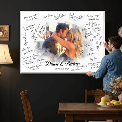 14788122-MGV-CV-36X24 - Wedding Guest Book Alternative Wall Art Canvas Print, Personalized Couple Photo Guestbook Wedding Signature Poster, Custom Couple Photo Guestbook Canvas, Bridal Shower Reception Decor