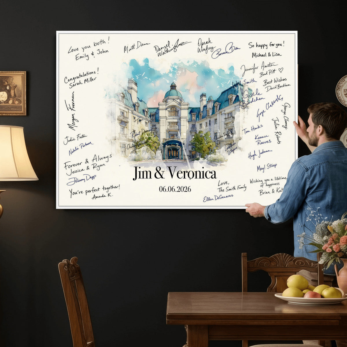 92760374-MGV-CV-36X24 - Wedding Guest Book Alternative Wall Art Canvas Print, Personalized Couple Photo Guestbook Wedding Signature Poster, Custom Couple Photo Guestbook Canvas