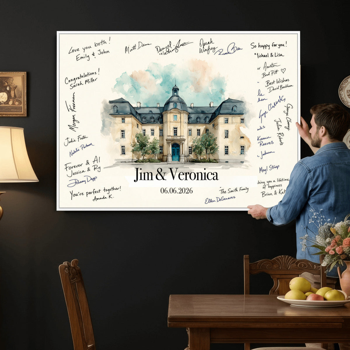 13409147-MGV-CV-36X24 - Wedding Guest Book Alternative Wall Art Canvas Print, Personalized Couple Photo Guestbook Wedding Signature Poster, Custom Couple Photo Guestbook Canvas