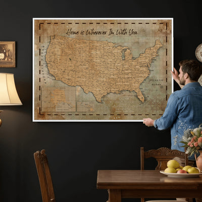 87620242-MGV-CV-36X24 - Personalized USA Push Pin Travel Map Wall Art Canvas Print | Custom United States Map | Push Pin Map - USA Bucket List Map