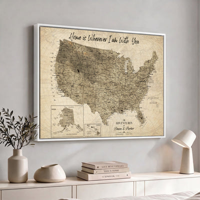25440520-MGV-CV-36X24 - Detailed Personalized Push Pin United States Map Wall Art, States Visited Map, Office and Hallway Decor