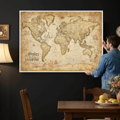 60956619-MGV-CV-36X24 - Custom Push Pin World Map Canvas Print | Personalized Travel Map Wall Art