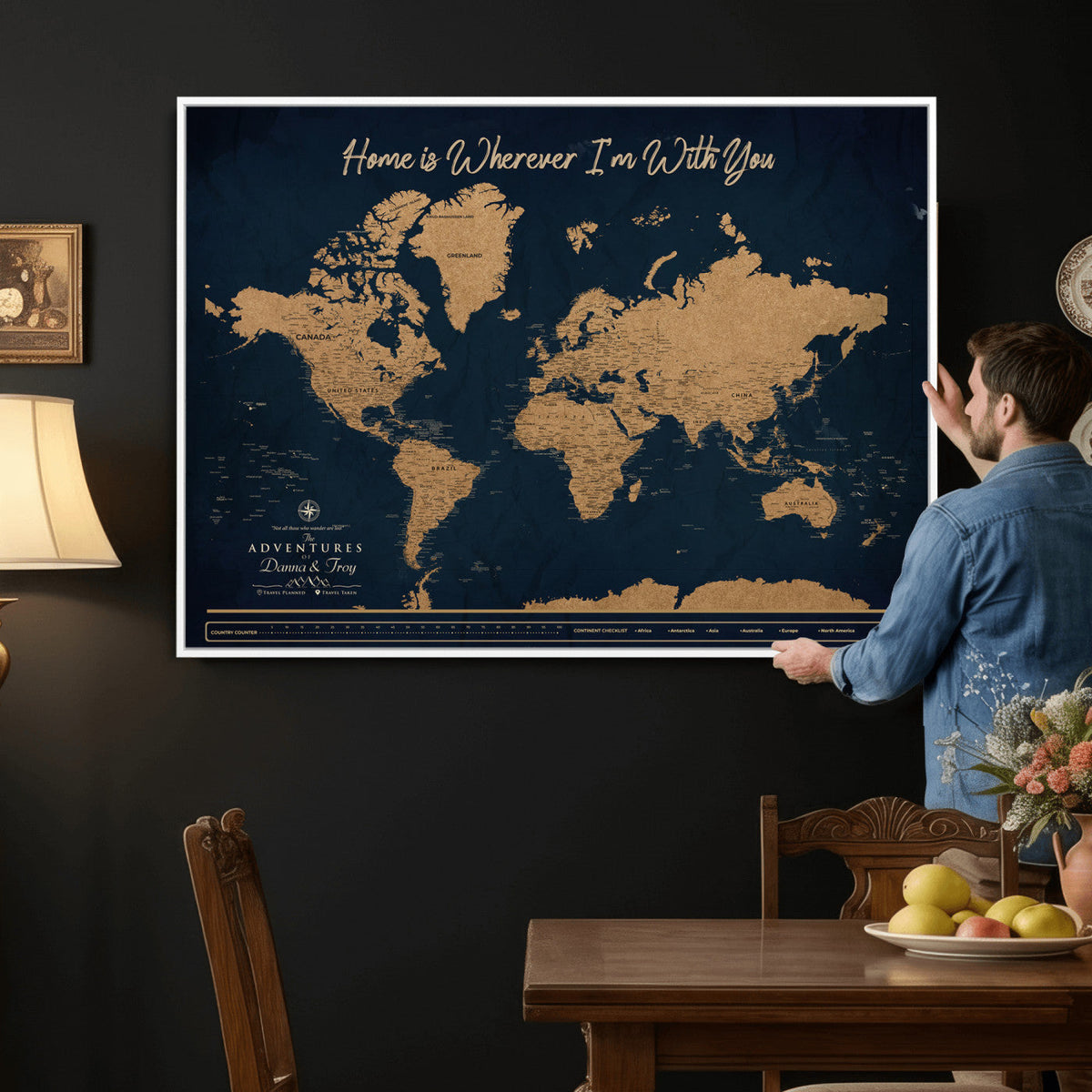 45598170-MGV-CV-36X24 - Custom Push Pin World Map Canvas Print | Personalized Travel Map Wall Art