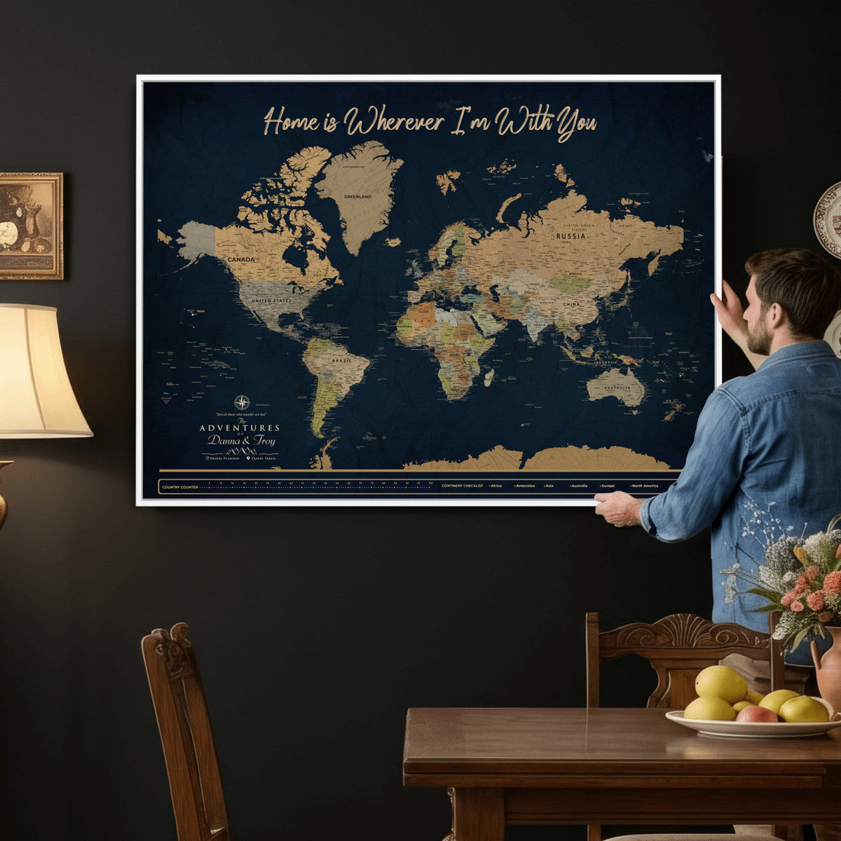 14276407-MGV-CV-36X24 - Custom Push Pin World Map Canvas Print | Personalized Travel Map Wall Art