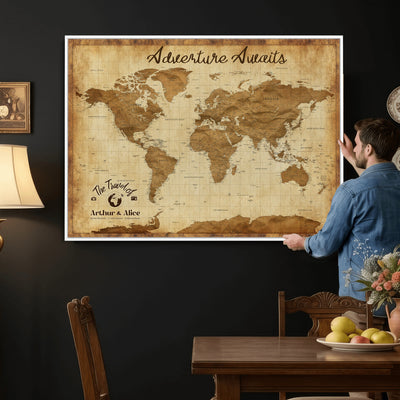 43427501-MGV-CV-36X24 - Custom Push Pin World Map Canvas Print | Personalized Travel Map Wall Art
