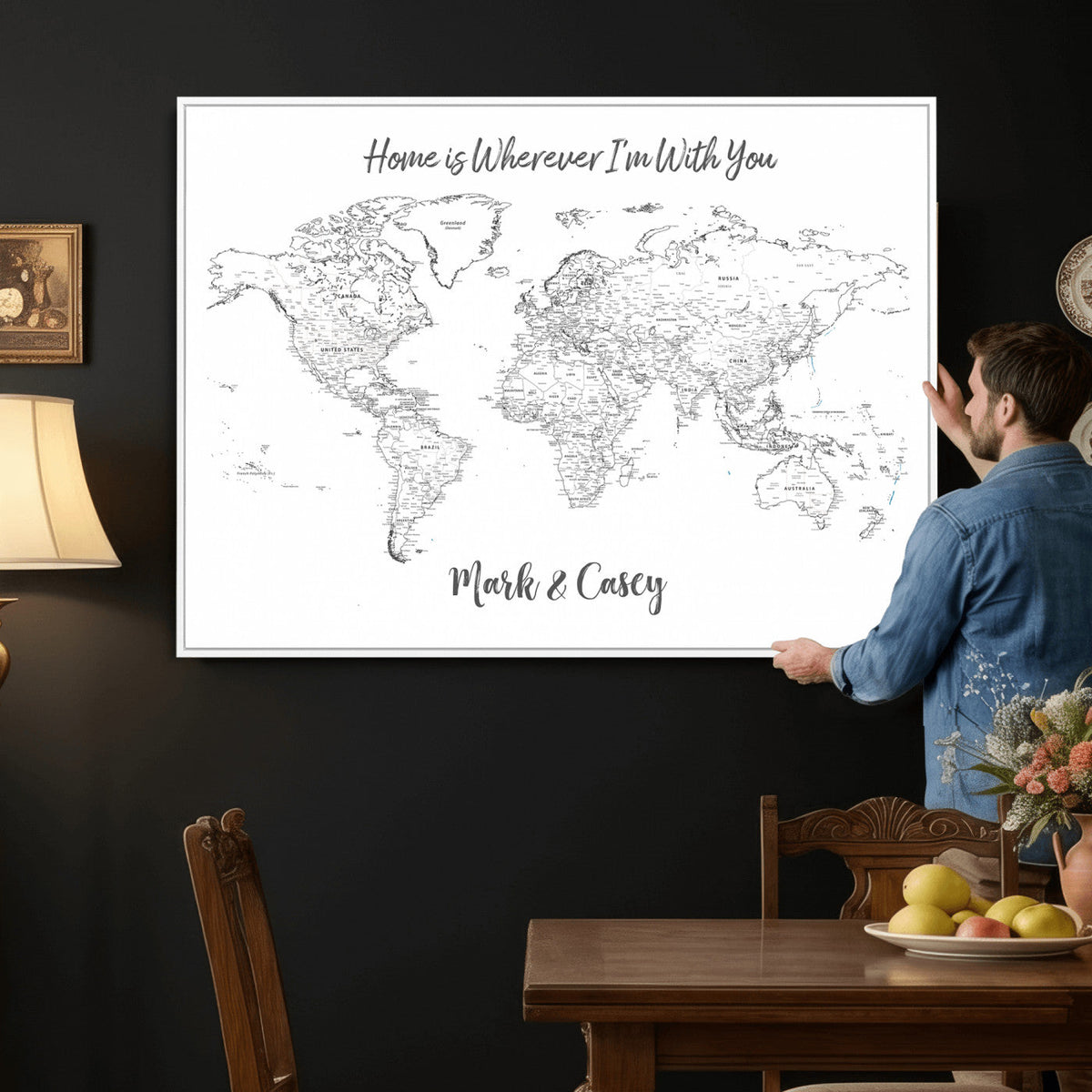 84721465-MGV-CV-36X24 - Custom Push Pin World Map Canvas Print | Personalized Travel Map Wall Art