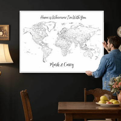 84721465-MGV-CV-36X24 - Custom Push Pin World Map Canvas Print | Personalized Travel Map Wall Art