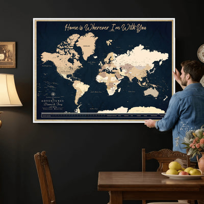 29990805-MGV-CV-36X24 - Custom Push Pin World Map Canvas Print | Personalized Travel Map Wall Art