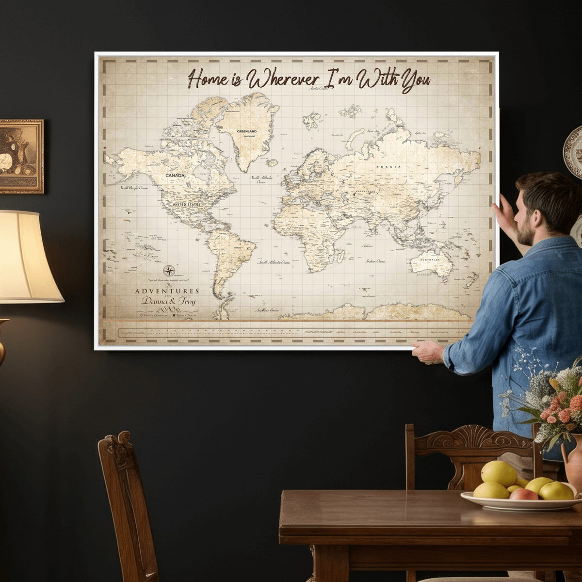 40086720-MGV-CV-36X24 - Custom Push Pin World Map Canvas Print | Personalized Travel Map Wall Art